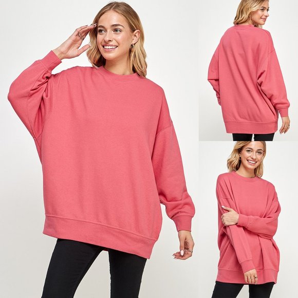 NEW Reflex Soft Longline Tunic Oversize Fleece Lined Crew Neck Sweatshirt Top - Picture 1 of 10